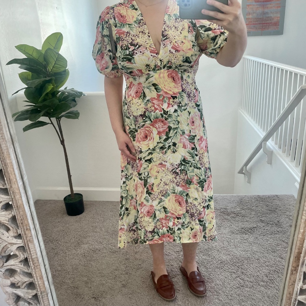 Faithfull Venissa Floral Flower Boho Peasant Cottage Hippie Chic Midi Dress